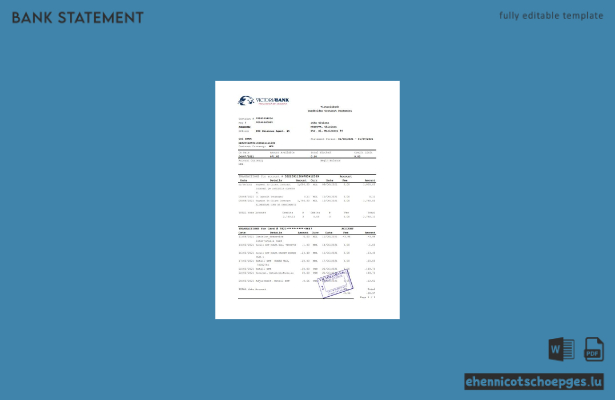 Excel-Beispielvorschau für den Kontoauszug der Victoriabank von Moldawien